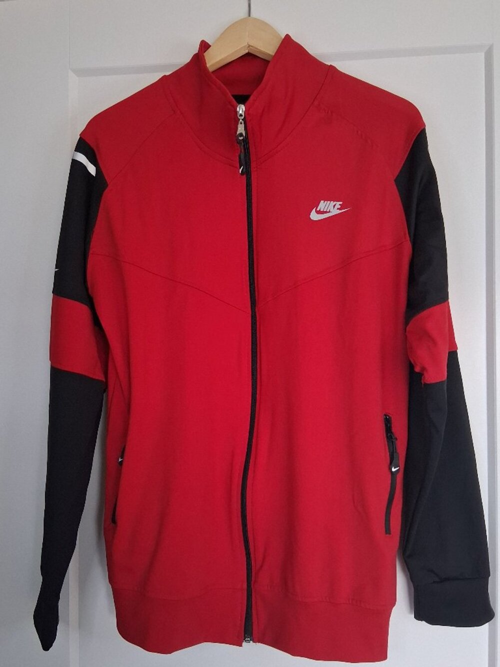 Vintage Nike Track Jacket Men's Large Red Black Full Zip Lightweight Athletic